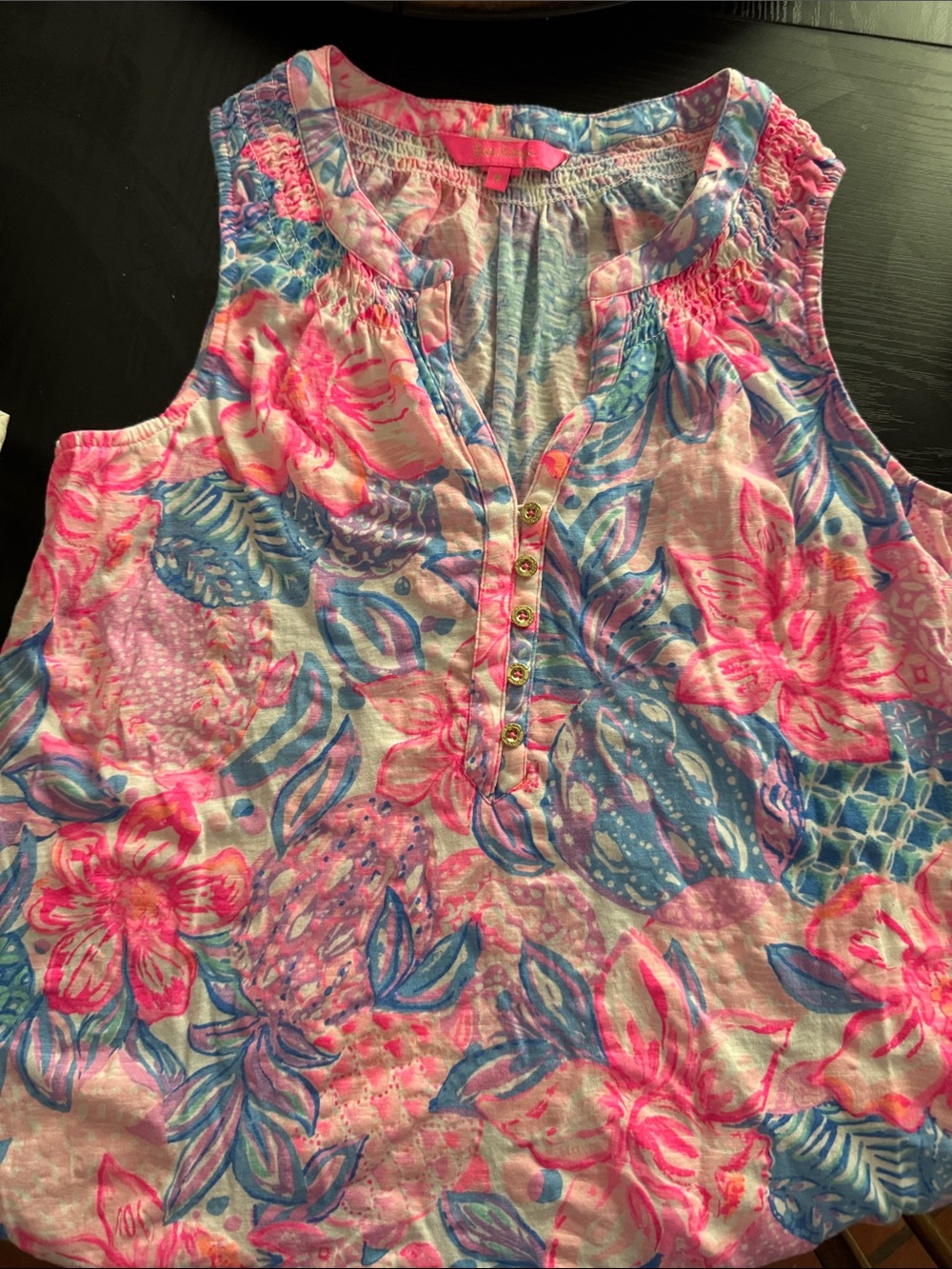 Lilly Pulitzer Sleeveless Tropical Floral Tank Top - Pink & Blue